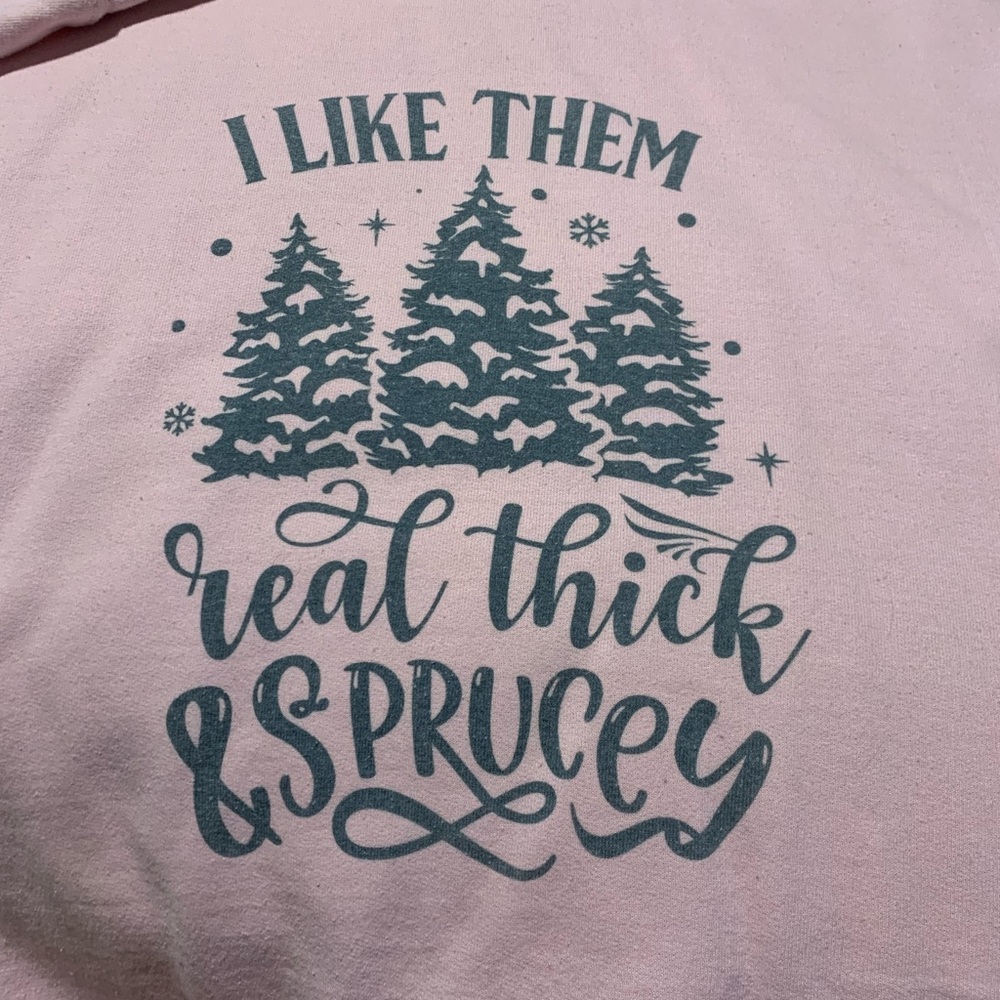 Gildan Pink Holiday crewneck sweatshirt with Green Tree Design